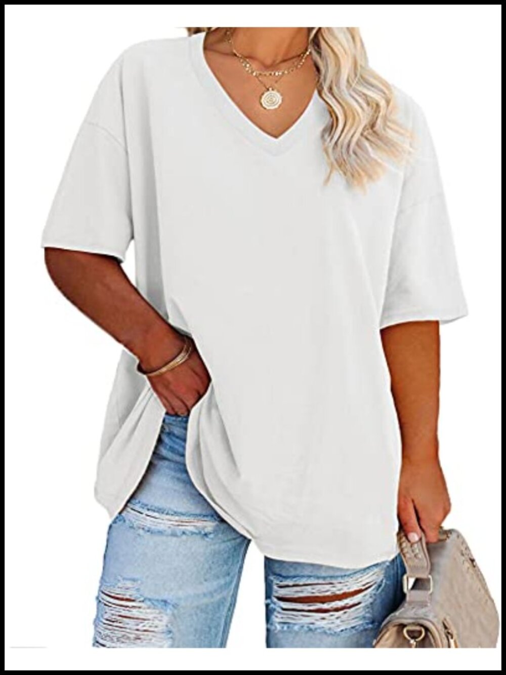 Women's Plus Size V Neck Half Sleeve Cotton Tunic T Shirt Casual Loose Fit